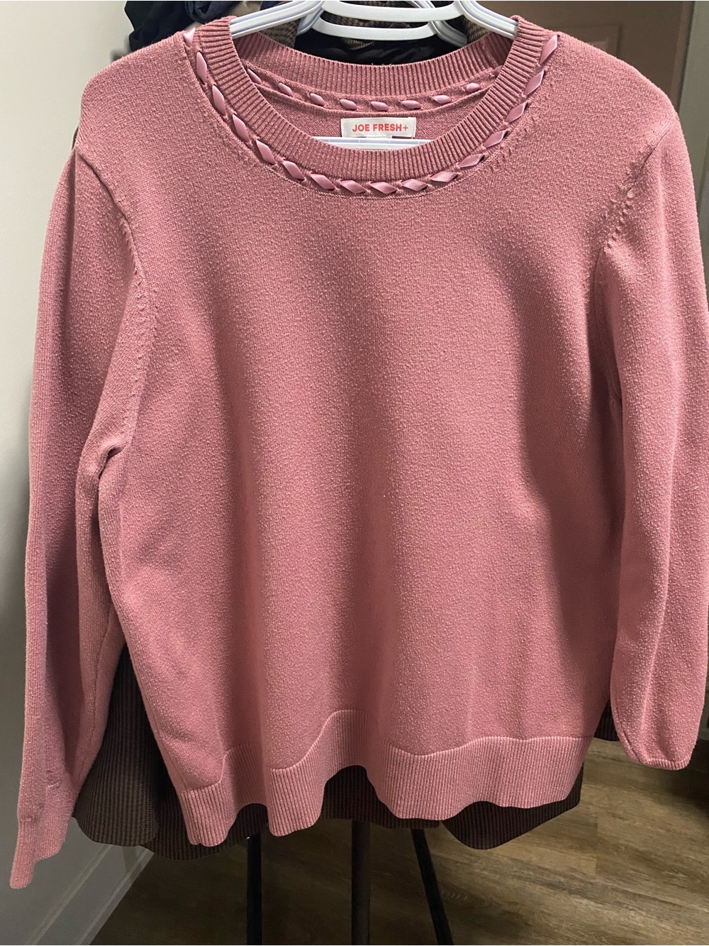 Joe Fresh Dusty Rose Braided-Trim Scoop Neck Sweater